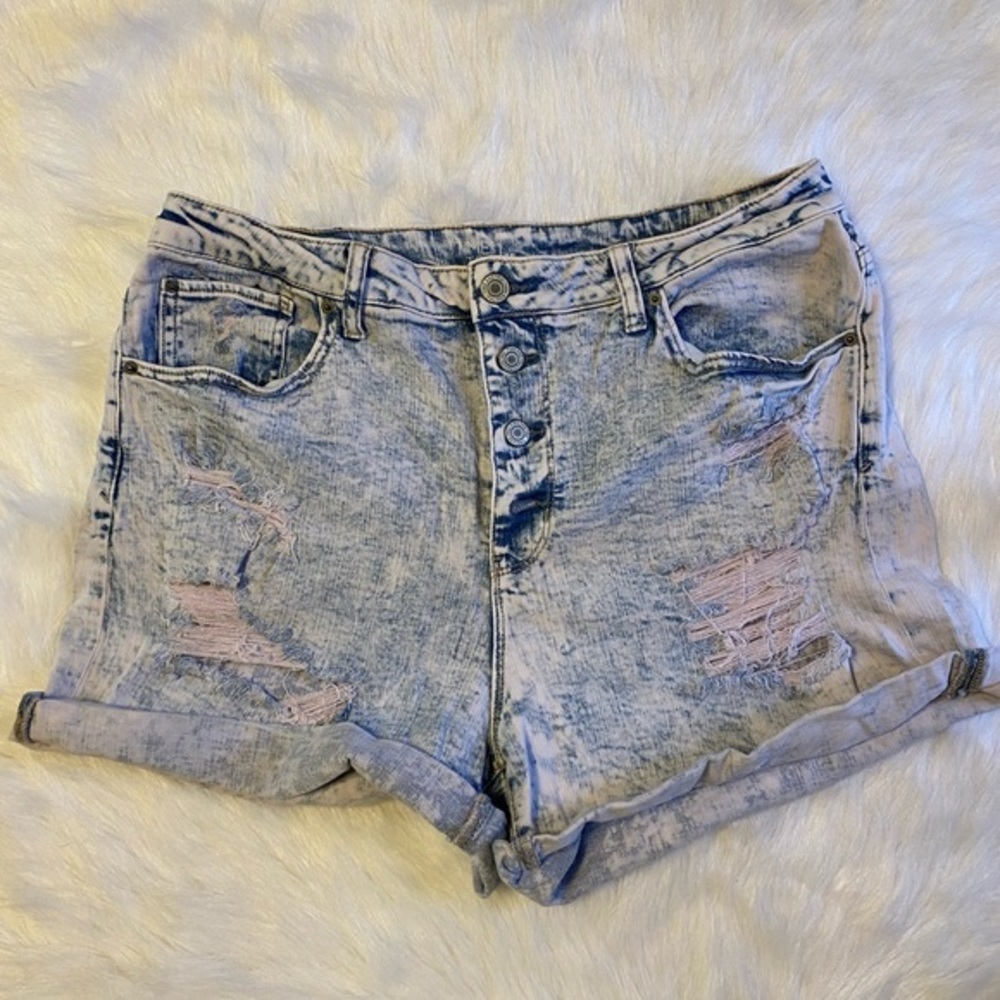 Time And Tru Shorts Women’s Size 16 Jean Distressed Button Fly Zip